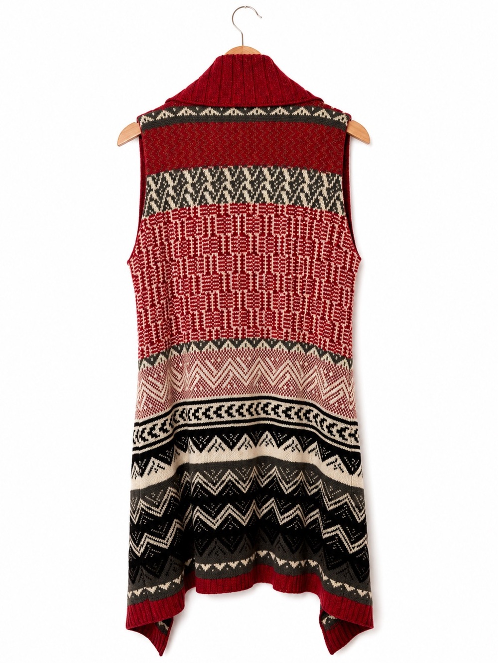 GH Bass Cardigan sweater vest Red Aztec Southwestern Open Front Long duster S - Picture 2 of 10